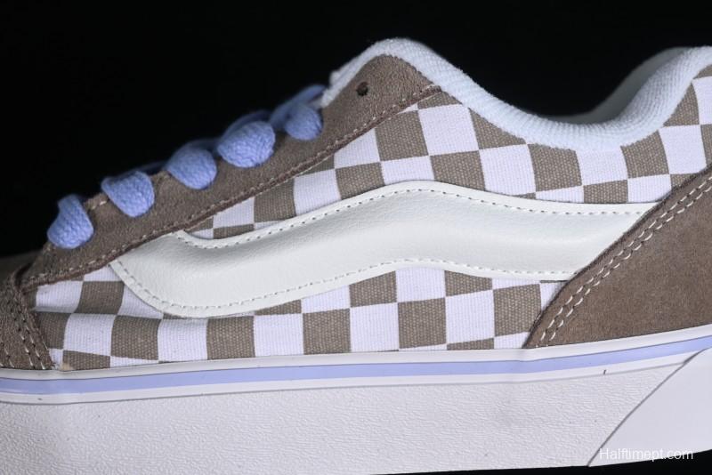 Vans Classics Knu Skool Retro Chunky Sneakers in Light Brown/Lilac Checkerboard - VN0009QC0AK