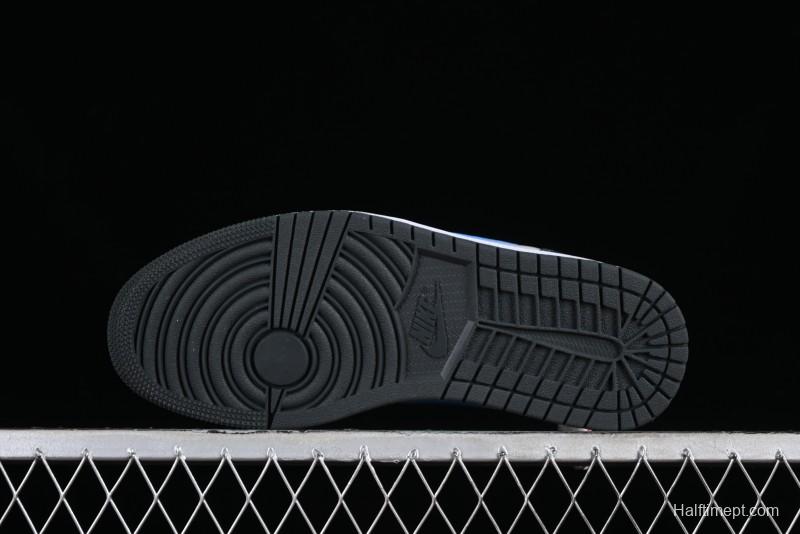 Nike Air Jordan 1 Low AJ1 Black Grey Blue Swoosh Low-Top Lifestyle Basketball Shoes - DC0774-040