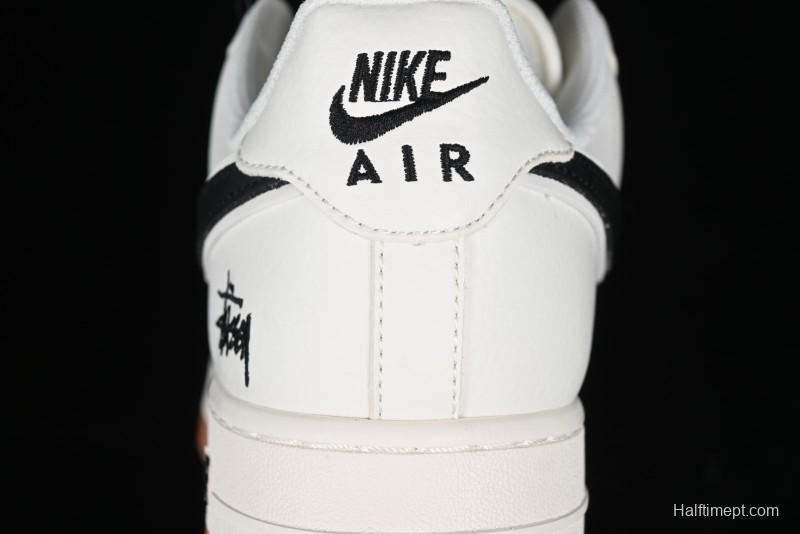 Nike Air Force 1 '07 Low Stussy Collaboration - Beige Black Gum Sole Low-Top Casual Sneakers - XZ5688-001