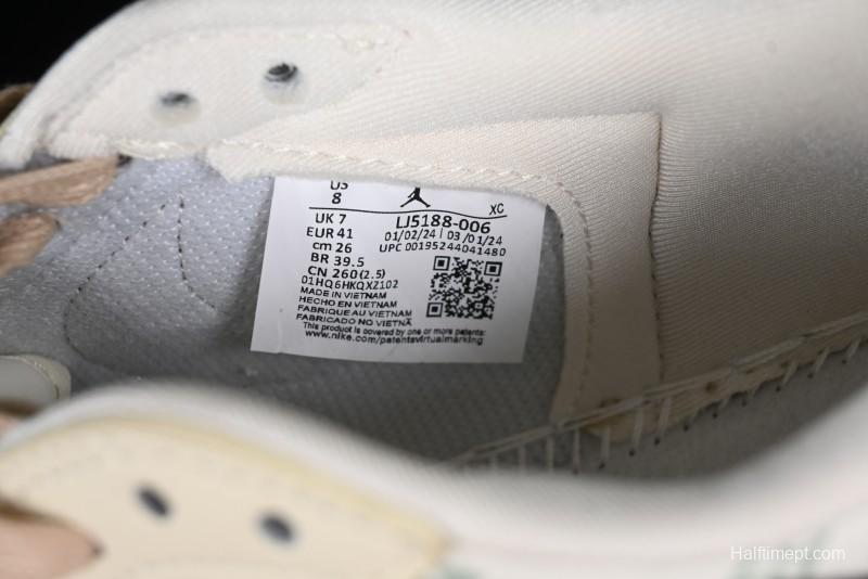 Nike Travis Scott x Fragment Design x Jordan Air Jordan 1 Low OG SP AJ1 LV Beige Brown Print Casual Sneakers - LJ5188-006