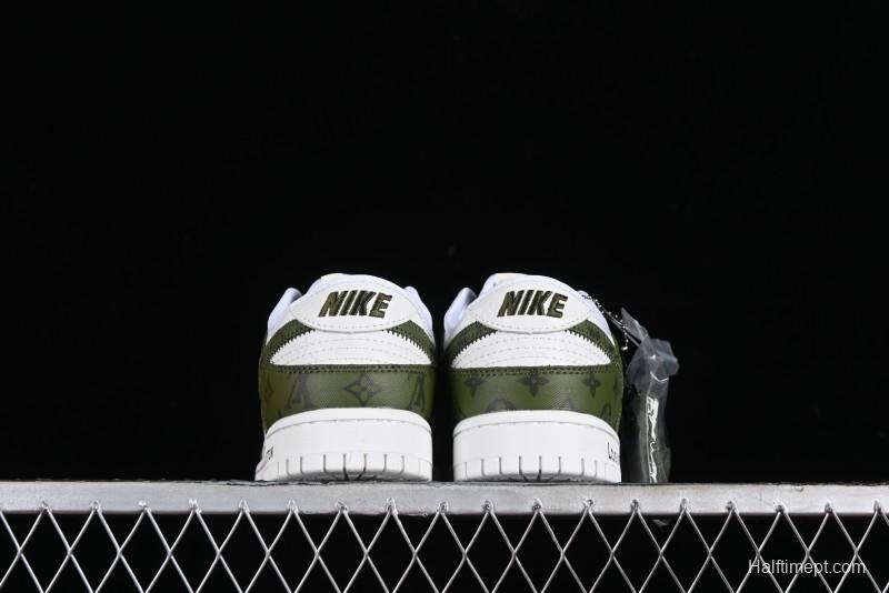 Nike SB Dunk Low LV Collaboration - Embroidered White Green Print Anniversary High-End Custom Low-Top Casual Sneakers - DQ1098-362