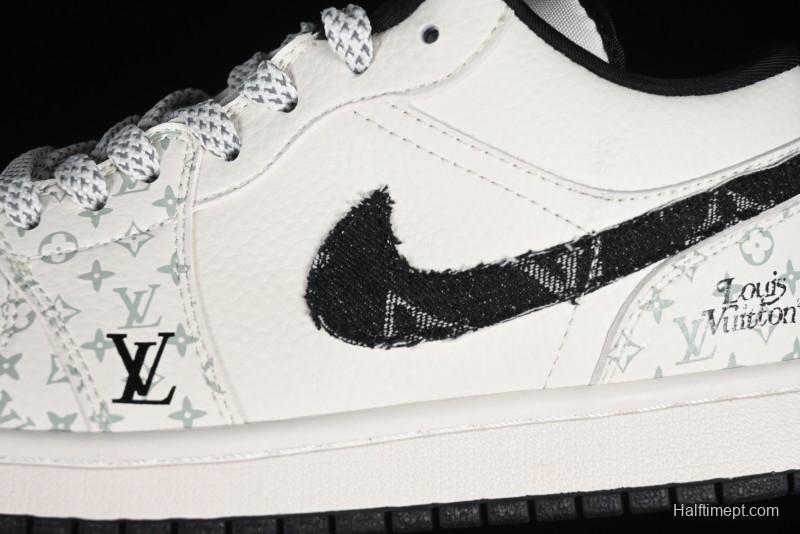 Nike Air Jordan 1 Low LV Collaboration - Black Denim Print Custom High-End Basketball Shoes - SJ9950-006