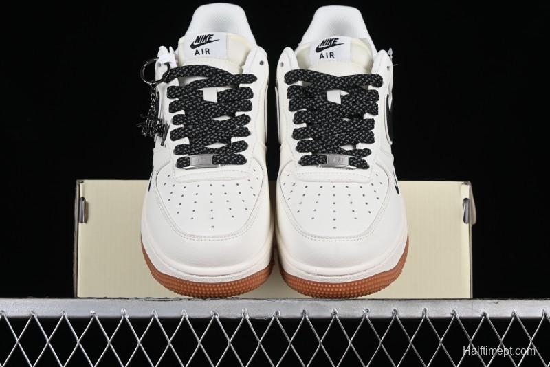 Nike Air Force 1 '07 Low Stussy Collaboration - Beige Black Gum Sole Low-Top Casual Sneakers - XZ5688-001