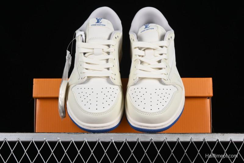 Nike Travis Scott x Fragment Design x Air Jordan 1 Low OG SP AJ1 LV Collaboration Light Blue Low-Top Casual Sneakers - LJ5188-007