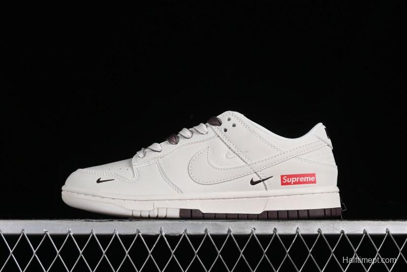 Nike SB Dunk Low Supreme Collaboration - White Brown Two-Tone Anniversary High-End Custom Low-Top Casual Sneakers - BB8657-106
