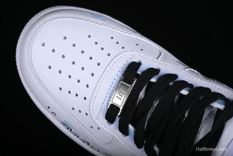 Nike Air Force 1 '07 Low Casual Sneakers with Anime-inspired Blue Spray Paint Design - CW2288-111