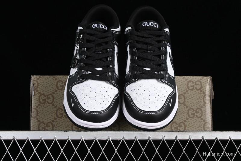 Nike SB Dunk Low Gucci Collaboration - Double G Embroidery Black Swoosh Anniversary Custom Low-Top Casual Skate Shoes - SF1588-136