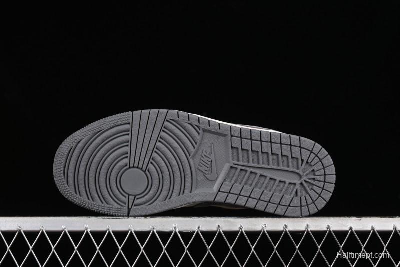 Nike Air Jordan 1 Low AJ1 Stussy Collaboration - Grey Pigskin Custom Low-Top Basketball Shoes - SJ9950-010