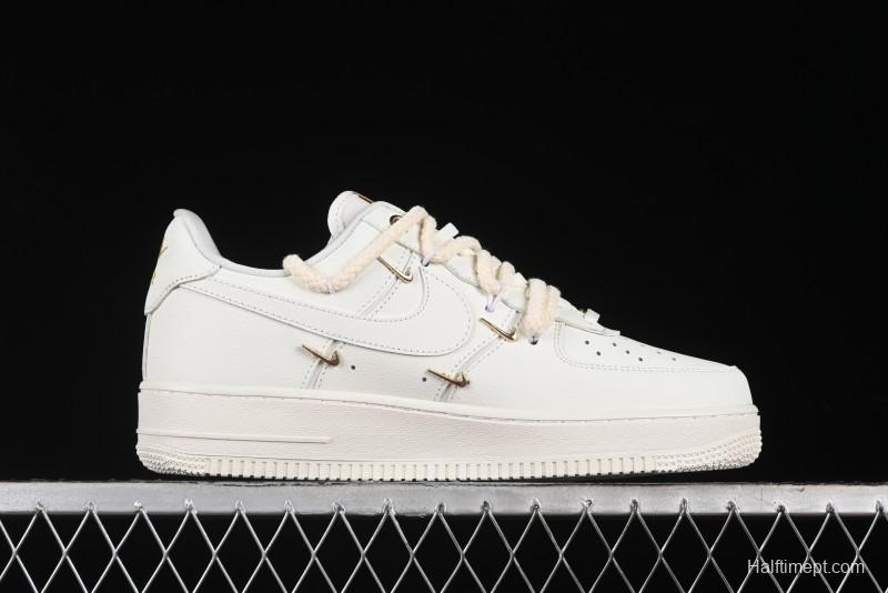 Nike Air Force 1 '07 Low Beige Deconstructed Swoosh Casual Sneakers - FX3654-111