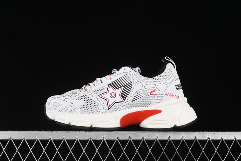 Dior Chrono Round Toe Lace-Up Lifestyle Casual Running Sneakers - 19W WHITE RED