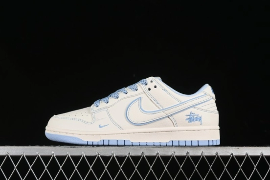Nike SB Dunk Low Stussy Collaboration - Blue Double Swoosh Anniversary Custom Low-Top Casual Skate Shoes - BB1818-101