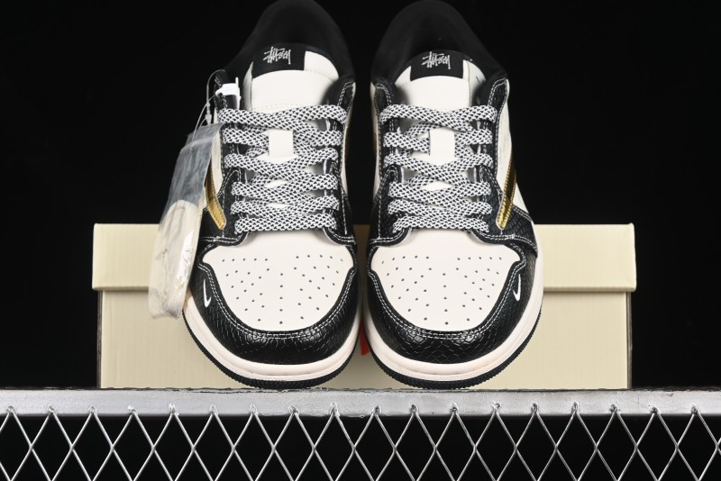 Nike Travis Scott x Fragment Design x Air Jordan 1 Low OG SP AJ1 Retro Sneakers with Dragon Scale Swoosh - XY2688-112
