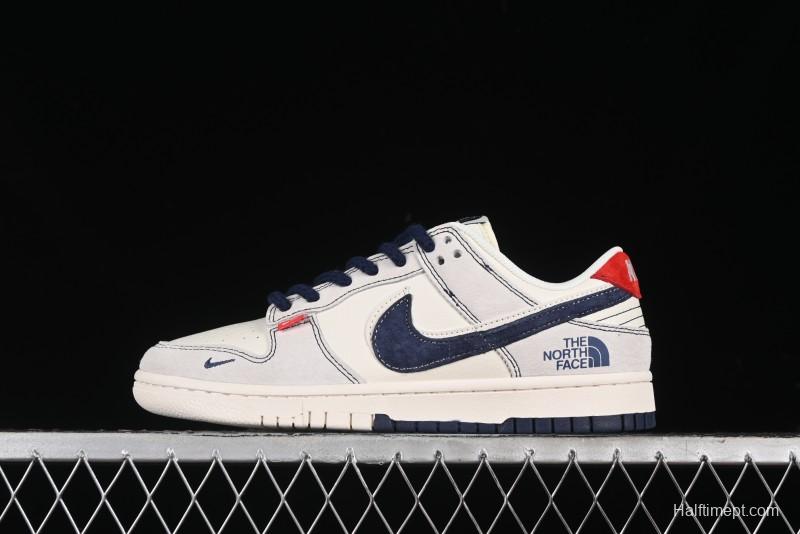 Nike SB Dunk Low The North Face Collaboration - Grey Pigskin Navy Swoosh Anniversary Custom Low-Top Casual Skate Shoes - SJ1089-012
