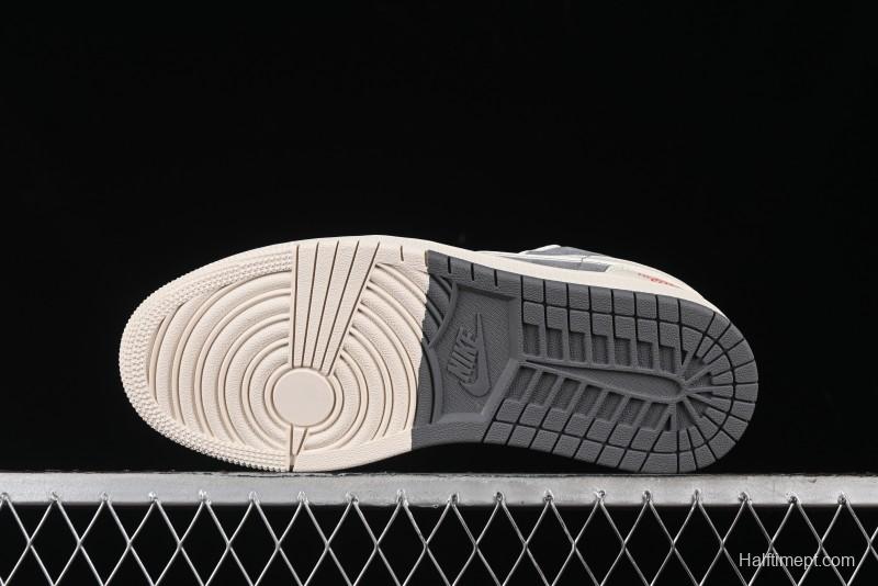 Nike Air Jordan 1 Low AJ1 The North Face Collaboration - Off White Grey Silver Trim Retro Basketball Shoes - SJ9950-039