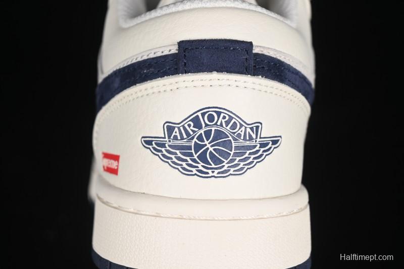 Nike Air Jordan 1 Low Supreme Collaboration - Deep Blue Two-Tone Sole Retro Basketball Shoes - SJ9950-020