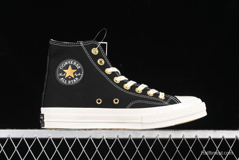 Converse Chuck 1970s High-Top Sneakers with Gold Star Accents and Classic Black & White Design - A12462C