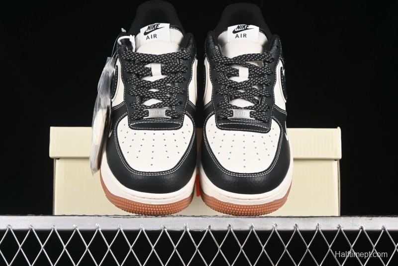 Nike Air Force 1 '07 Low Stussy Collaboration - Black Gum Marked Swoosh Low-Top Casual Sneakers - XZ9688-001