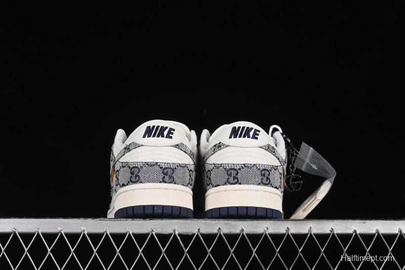 Nike SB Dunk Low Gucci Collaboration - Dark Blue Anniversary High-End Custom Low-Top Casual Skate Shoes - BB9676-313