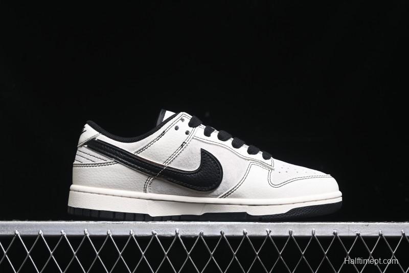 Nike SB Dunk Low Supreme Collaboration - Black Stitch Mini Swoosh Custom Low-Top Casual Skate Shoes - XX3186-302