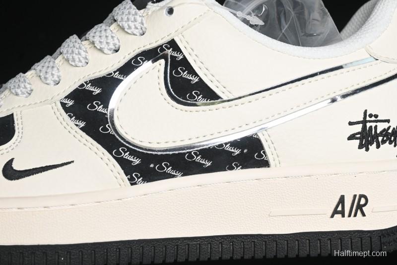 Nike Air Force 1 '07 Low Stussy Collaboration - Black Sail Silver Swoosh Casual Sneakers - XZ6188-729