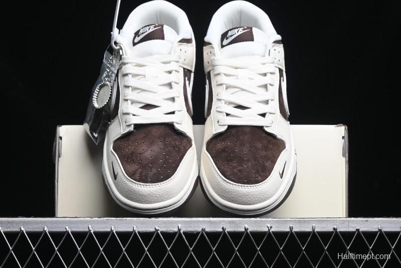Nike SB Dunk Low Stussy Collaboration - Dark Brown White Swoosh Anniversary Custom Low-Top Casual Sneakers - KK1333-012