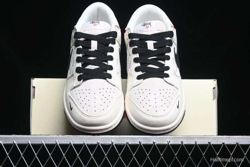 Nike SB Dunk Low Stussy Collaboration - Beige Black Swoosh Silver Edge Anniversary High-End Custom Low-Top Casual Sneakers - XX3168-306