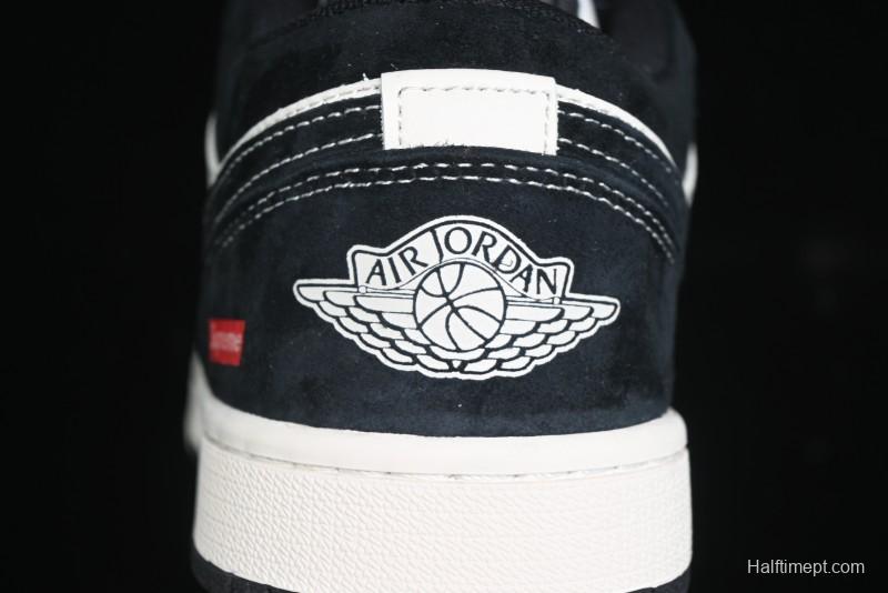 Nike Air Jordan 1 Low AJ1 Supreme Collaboration - Black White Two-Tone Retro Basketball Shoes - SJ9950-021