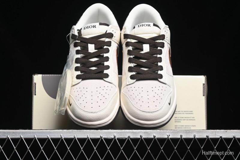 Nike SB Dunk Low Dior Collection - Beige Brown Swoosh Anniversary Custom Low-Top Casual Skate Shoes - XD6188-046