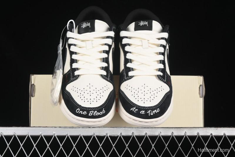 Nike SB Dunk Low Stussy Collaboration - Embroidered Black Swoosh Anniversary Custom Low-Top Casual Sneakers - MM1089-034