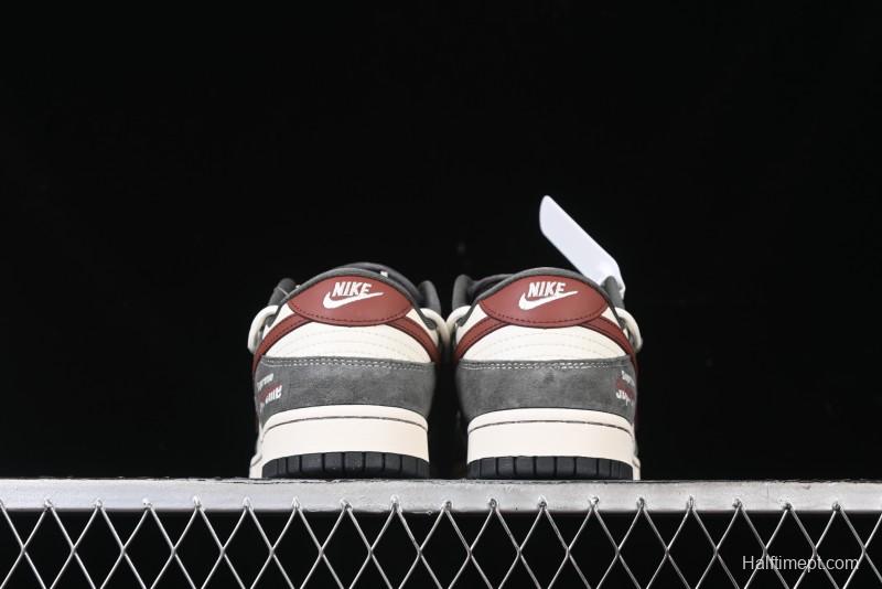 Nike SB Dunk Low Supreme Collaboration - Grey White Red Anniversary Customized Low-Top Casual Sneakers - XS1186-102