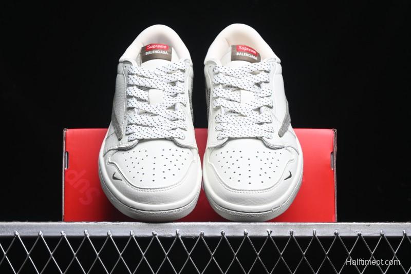 Nike Travis Scott x Fragment Design x Air Jordan 1 Low OG SP AJ1 Supreme Collaboration - Light Beige White Low Top Casual Sneakers - JH6088-609