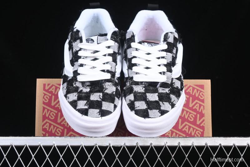 Vans Knu Skool Checkerboard Washed Denim Low-Top Casual Skate Shoes - VN000CS0239
