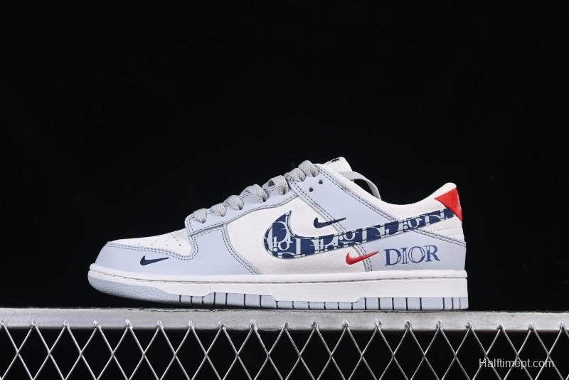 Nike SB Dunk Low Dior Collaboration Dark Blue Swoosh Anniversary High-End Custom Low-Top Casual Sneakers - DJ2024-126