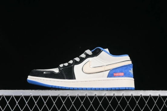 Nike Air Jordan 1 Low Supreme Retro Black Blue Custom Basketball Shoes - XX3318-501