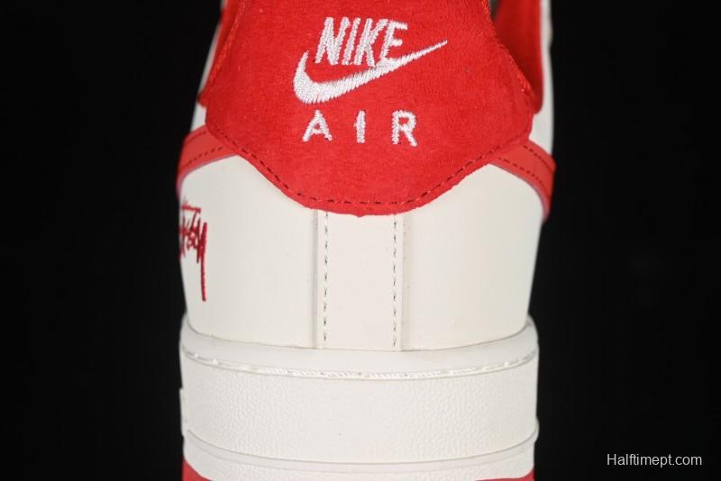 Nike Air Force 1 '07 Low Stussy Collaboration Beige Deep Orange Low-Top Casual Sneakers - DF0188-031