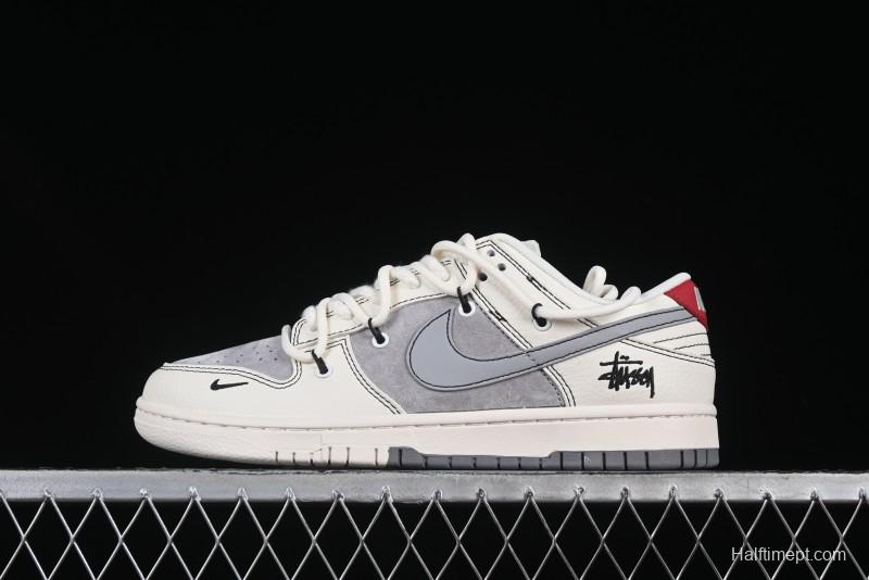Nike SB Dunk Low Stussy Anniversary Customized Low-Top Casual Skate Shoes with Gray Swoosh and Strap - YX5066-269