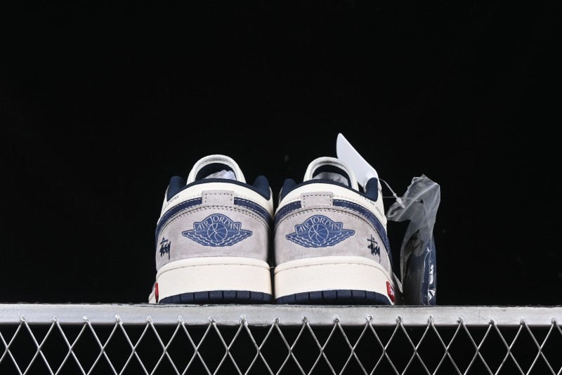 Nike Air Jordan 1 Low Stussy Collaboration Blue Suede Retro Basketball Shoes - SJ9950-035