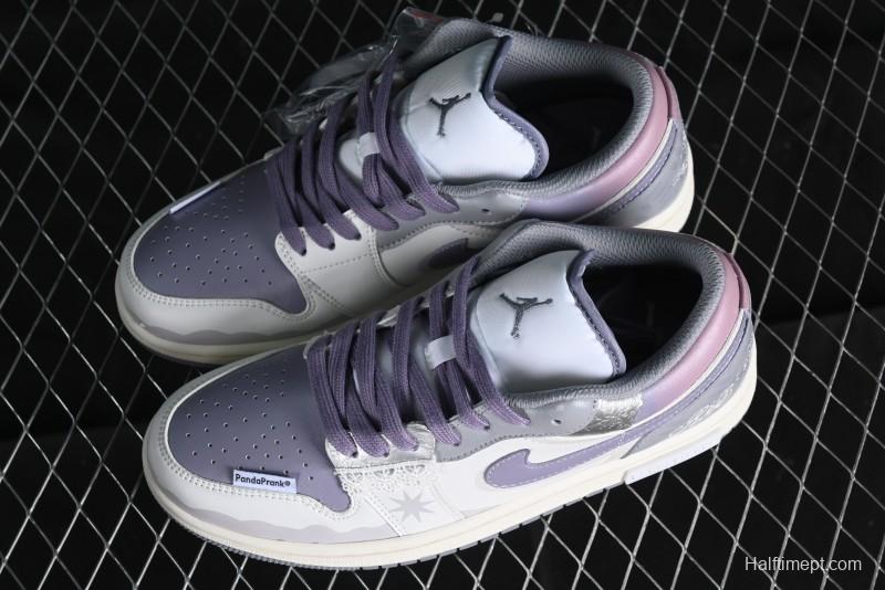 Nike Air Jordan 1 Low AJ1 Retro Basketball Shoes with Panda Mischief Modern Floral Design - 553560-053