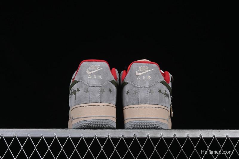 Nike Air Force 1 '07 Low Stussy Collaboration Olive Green Star Low-Top Casual Sneakers - KK1988-034