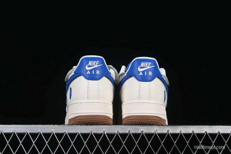 Nike Air Force 1 '07 Low Bape Collaboration Beige Blue Gum Pull Tab Casual Sneakers - SJ1198-112