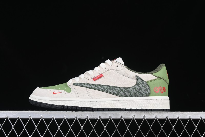 Nike Travis Scott x Fragment Design x Air Jordan 1 Low OG SP AJ1 Snake Year Limited Edition Low-Top Casual Sneakers - DM7866-075