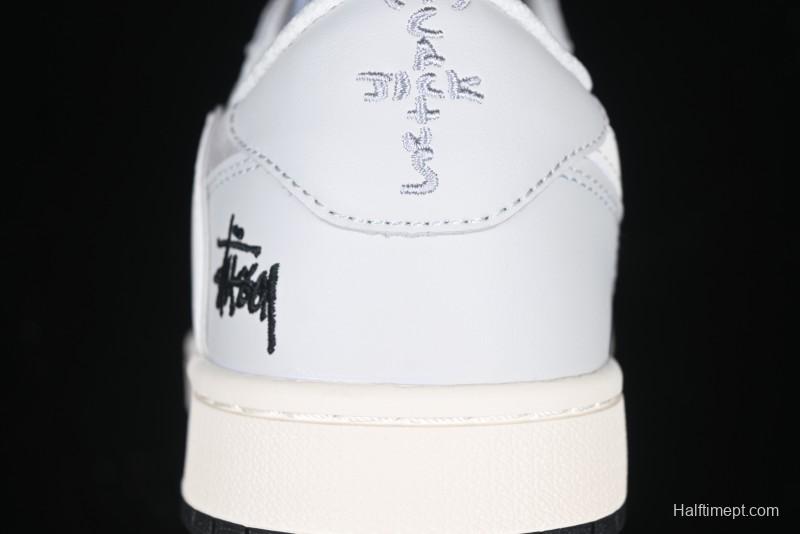 Nike Travis Scott x Fragment Design x Air Jordan 1 Low OG SP AJ1 Retro Sneakers in Summer Cicada Grey - XZ6898-001