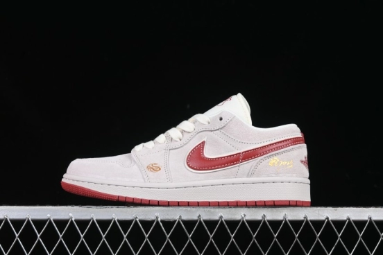 Nike Air Jordan 1 Low Retro Basketball Shoes Snake Year Limited Edition with Red Swoosh - XX3318-513