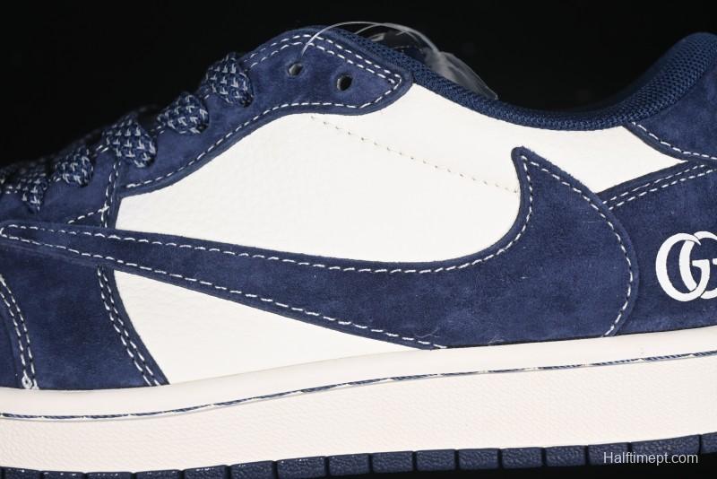 Nike Travis Scott x Fragment Design x Air Jordan 1 Low OG SP AJ1 Collaboration Sneakers - Prussian Blue - XS3086-006