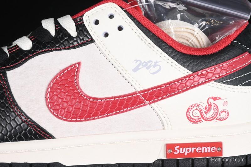Nike SB Dunk Low Supreme Year of the Snake Limited Edition Red Black Snake Print Anniversary Custom Low-Top Casual Skate Shoes - XS1086-014