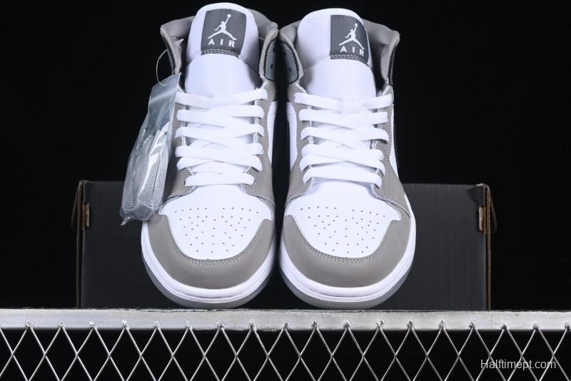 Nike Air Jordan 1 Mid AJ1 High-Top Basketball Shoes in White Grey Patent Leather - HF3216-100