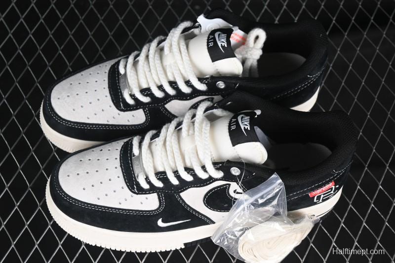 Nike Air Force 1 '07 Low Supreme Champion Collaboration Beige Black Mini Swoosh Casual Sneakers - SJ6698-019