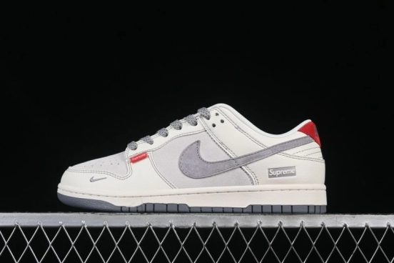 Nike SB Dunk Low Supreme Collaboration Red Tag Beige Gray Swoosh Anniversary High-End Custom Low-Top Casual Skate Shoes - BB7518-025