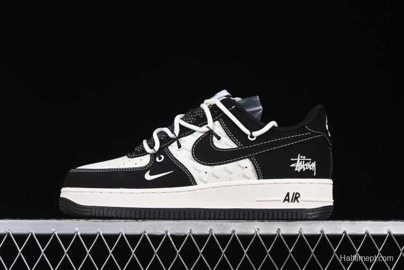 Nike Air Force 1 '07 Low Stussy Collaboration Black White Lace-Up Low-Top Casual Sneakers - SJ1198-108