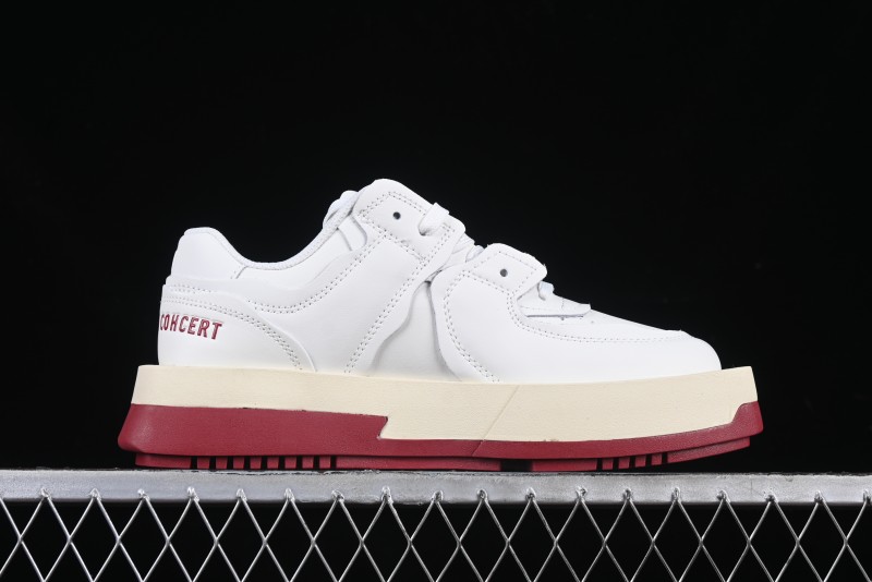 Choco Concert Leather Round Square Asymmetric Fashion Sneakers White Wine Red - AJE5